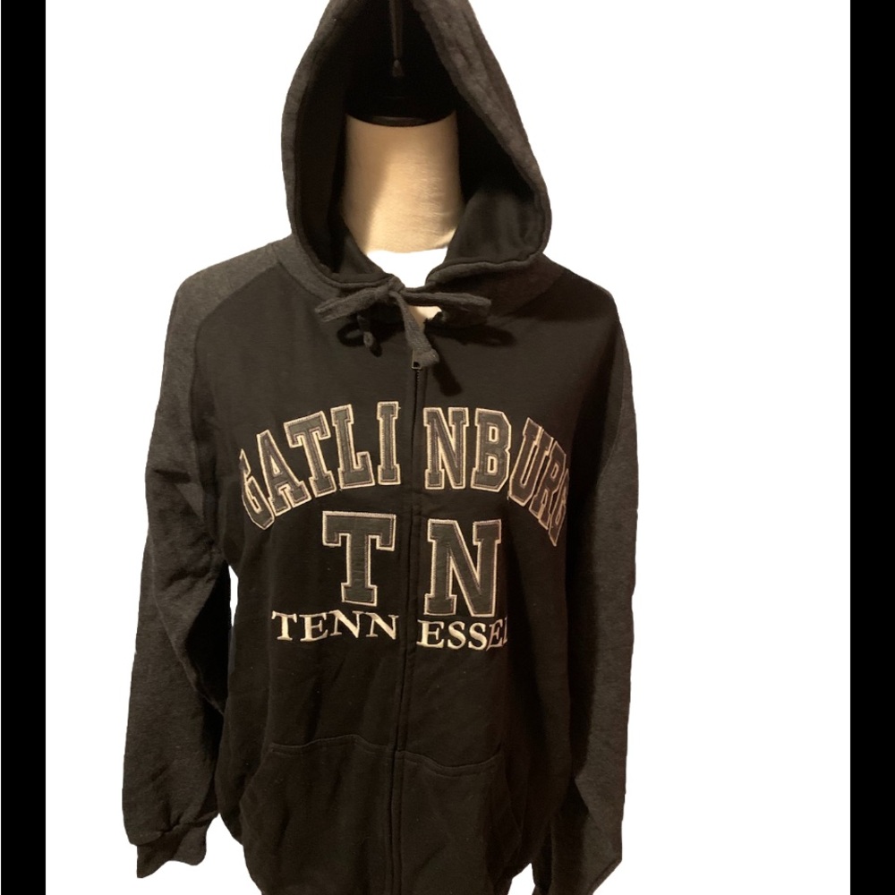 Sanjeev of Gatlinburg Unisex Zip Up Hooded Jacket Mid Length Med Black/Gray